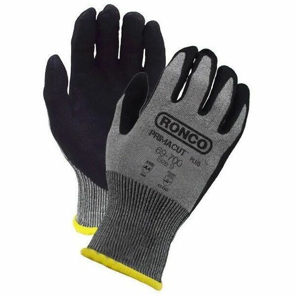 Ronco Primacut Plus 69-700 Work Gloves - Blade Cut, Abrasion, Oil, Chemical Protection - Nitrile Foam Coating - Medium Size - Nitrile Foam - Black/Gray - Cut Resistant, Flexible, Breathable, Abrasion Resistant, Tear Resistant, Puncture Resistant, Reusable