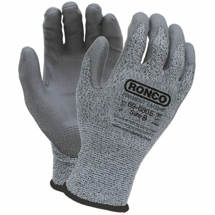 PrimaCut Polyurethane (PU) Palm Coated HPPE/Recycled PET Gloves, ANSI A2 - Blade Cut, Abrasion Protection - Polyurethane Coating - 8 Size Number - Medium Size - Polyurethane - Gray - Cut Resistant, Flexible, Breathable, Abrasion Resistant, Tear Resistant,