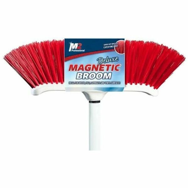 M2 Professional Venus Curved Magnetic Broom with 48" Metal Handle - Red - Synthetic Fiber Bristle - Metal Handle - Red - 1 Each