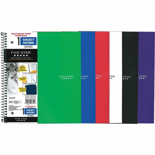 Five Star Wirebound, 1-Subject Premium Heavy Weight Notebook, 11" X 8-1/2" , 100 Sheets - 1 Subject(s) - 100 Sheets - 200 Pages - Wire Bound - College Ruled - Letter - 8 1/2" x 11" - 11" (279.40 mm) x 9.75" (247.65 mm) x 0.81" (20.57 mm) - AssortedPoly Co