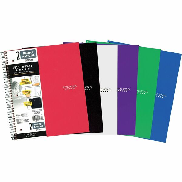 Five Star Wirebound, 2-Subject Notebook, 11" X 10-5/16" , 120Sheets - 2 Subject(s) - 120 Sheets - 240 Pages - Wire Bound - College Ruled - Letter - 8 1/2" x 11" - 11.05" (280.67 mm) x 10.35" (262.89 mm) x 0.48" (12.19 mm) - AssortedPoly Cover - Durable Co