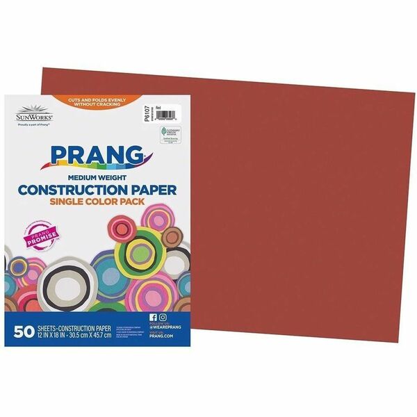 Prang Construction Paper, Red, 12" x 18" , 50 Sheets - Construction, School Project, Art, Craft - 12" (304.80 mm) x 18" (457.20 mm) - 0.31" (7.87 mm) Height x 12" (304.80 mm) Width x 18" (457.20 mm) Length - Red - 50 / Pack