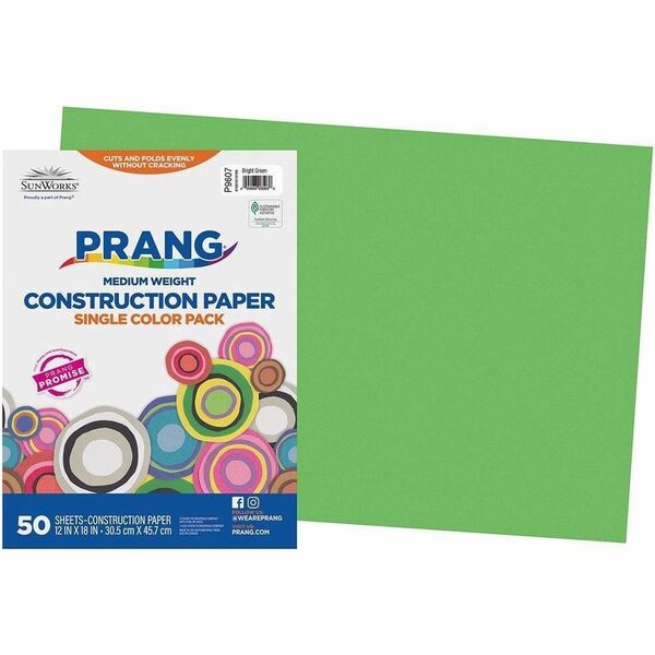 Prang Construction Paper, Bright Green, 12" x 18" , 50 Sheets - Construction, School Project, Art, Craft - 12" (304.80 mm) x 18" (457.20 mm) - Bright Green - 50 / Each