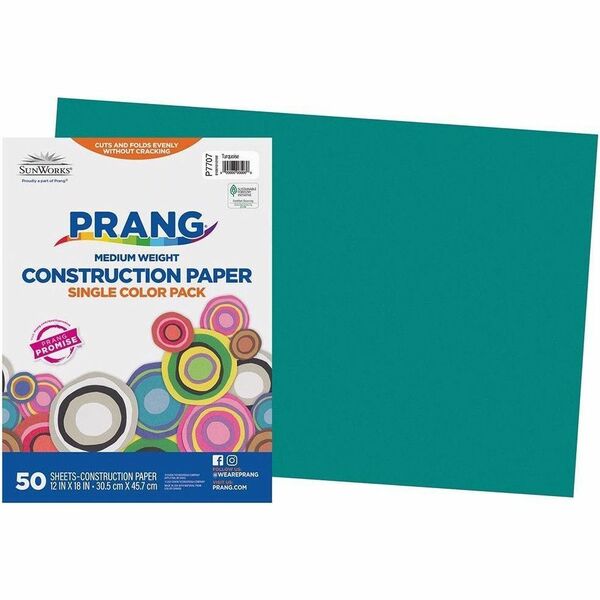 Pacon&reg; SunWorks Construction Paper - School, Project, Craft Project, Art Project - 12" (304.80 mm) x 18" (457.20 mm) - Textured Finish - Turquoise - Paper, Groundwood - 50 / Each