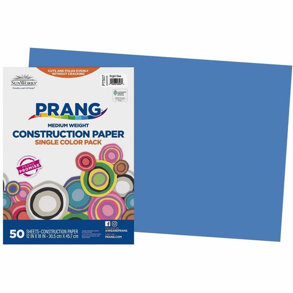 Prang Construction Paper, Bright Blue, 12" x 18" , 50 Sheets - Construction, School Project, Art, Craft - 12" (304.80 mm) x 18" (457.20 mm) - Bright Blue - 50 / Each