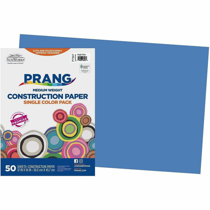 Prang Construction Paper, Bright Blue, 12" x 18" , 50 Sheets - Construction, School Project, Art, Craft - 12" (304.80 mm) x 18" (457.20 mm) - Bright Blue - 50 / Each