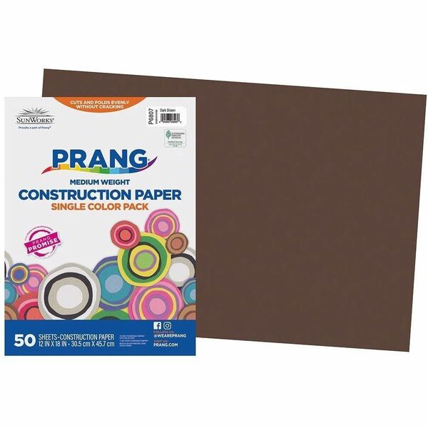Prang Construction Paper, Dark Brown, 12" x 18" , 50 Sheets - Construction, School Project, Craft, Art, Multipurpose - 12" (304.80 mm) x 18" (457.20 mm) - 58 lb (26308.36 g) Basis Weight - Dark Brown - Pulp Fiber - 50 / Each