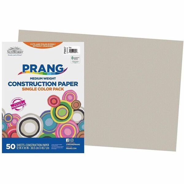 Prang Construction Paper, Gray, 12" x 18" , 50 Sheets - Construction, School Project, Art, Craft - 12" (304.80 mm) x 18" (457.20 mm) - Gray - 50 / Each
