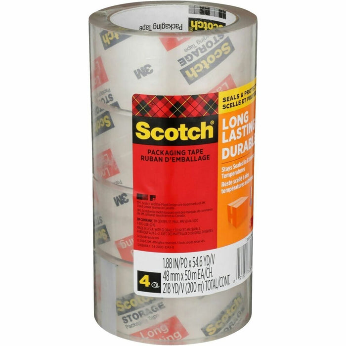 Scotch Packaging Tape - 54.7 yd (50 m) Length x 1.89" (48 mm) Width - Clear - UV Resistant, Sunlight Resistant, Sliver Resistant, Split Resistant, Tear Resistant, Moisture Resistant, Dust Resistant, Dirt Resistant - For Packaging, Storage - 4 / Pack
