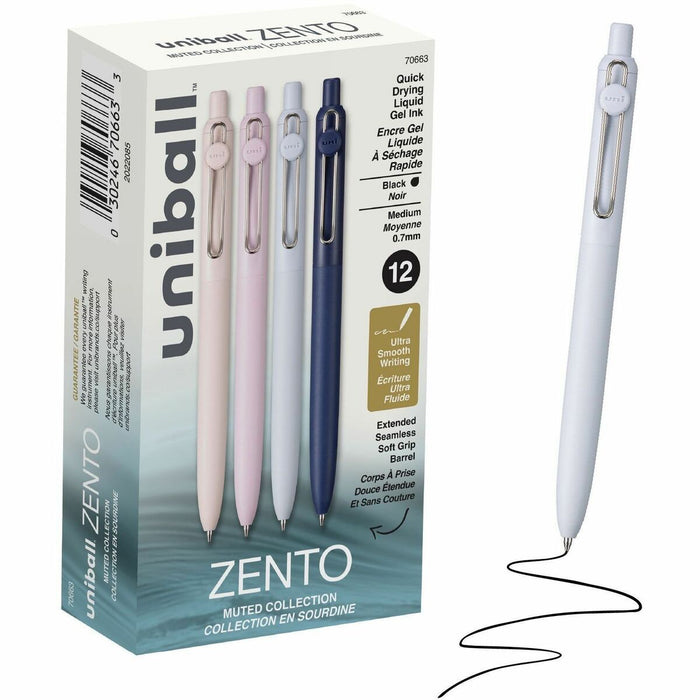 uniball™ Zento Retractable Liquid Gel Pens, Medium Point (0.7mm), Muted, Black, Dozen - uniball™ Zento Retractable Liquid Gel Pens, Medium Point (0.7mm), Muted, Black, Dozen