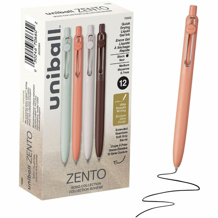 uniball™ Zento Retractable Liquid Gel Pens, Medium Point (0.7mm), BOHO, Black, Dozen - uniball™ Zento Retractable Liquid Gel Pens, Medium Point (0.7mm), BOHO, Black, Dozen