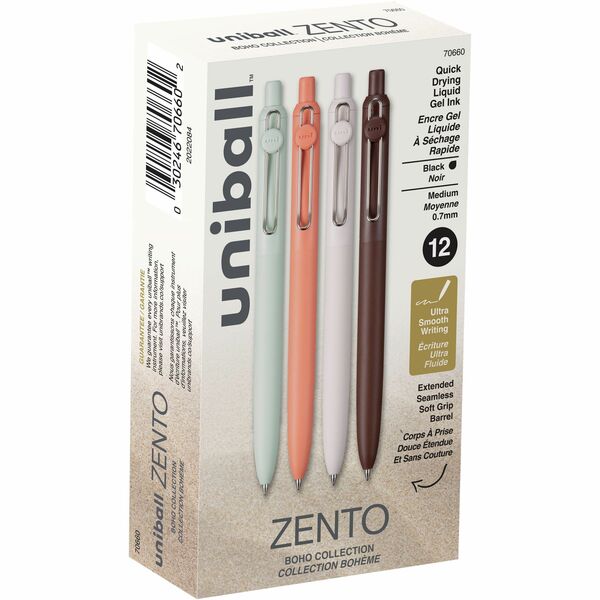 uniball™ Zento Retractable Liquid Gel Pens, Medium Point (0.7mm), BOHO, Black, Dozen - uniball™ Zento Retractable Liquid Gel Pens, Medium Point (0.7mm), BOHO, Black, Dozen