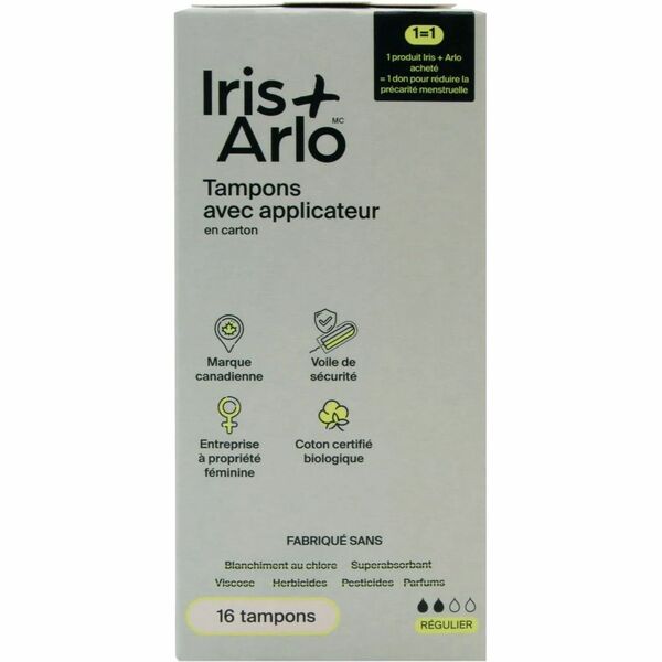 Iris + Arlo 100% Organic Cotton Applicator Tampons - Cardboard Applicator - 192 / Box - Hypoallergenic, Chlorine-free, Fragrance-free