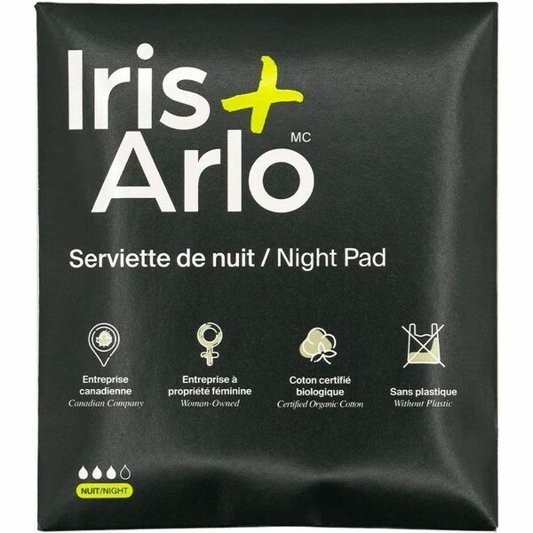 Iris + Arlo Individual Packets - 100% Organic Cotton Night Pads - WithWings - 500 / Pack - Individually Wrapped, Comfortable, Hypoallergenic, Biodegradable, Water Proof, Fragrance-free, Chlorine-free