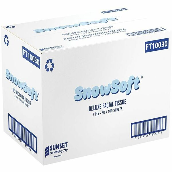 SNOW SOFT Facial Tissue - 2 Ply - WhiteBox - 100/Box - 30 Box