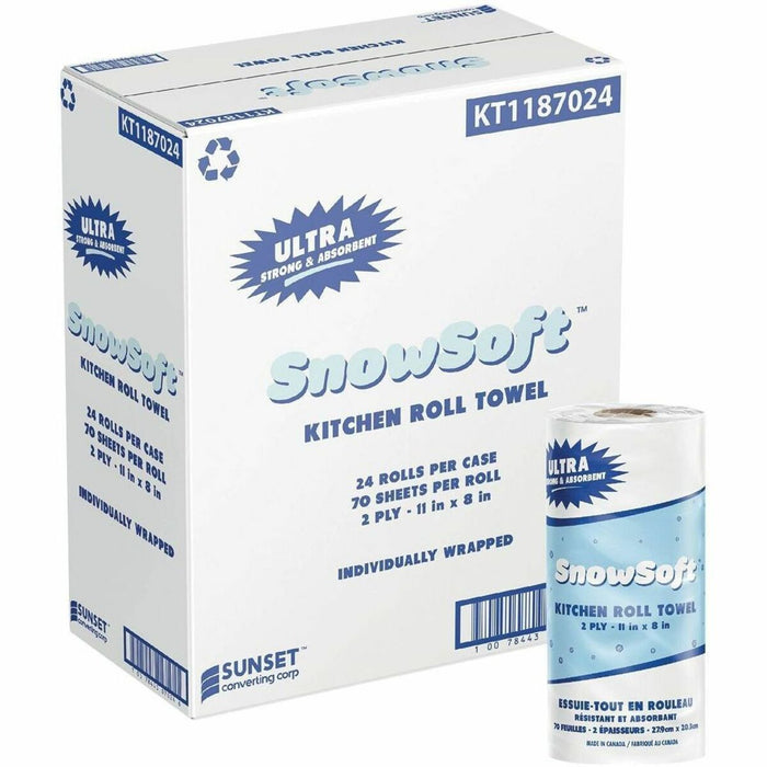 SNOW SOFT Paper Towel - 2 Ply - 8" (203.20 mm) Width x 11" (279.40 mm) Length - 70 Sheets/Roll - Paper - 24 / Box