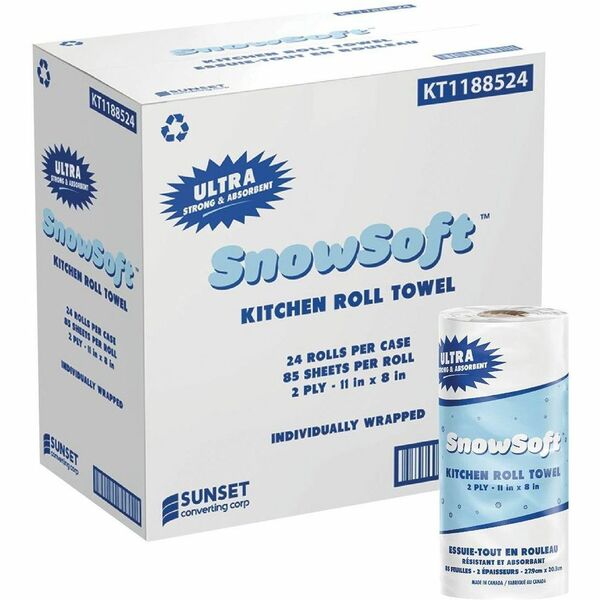 SNOW SOFT Paper Towel - 11" (279.40 mm) Width - 85 Sheets/Roll - White - Paper - 24 / Carton