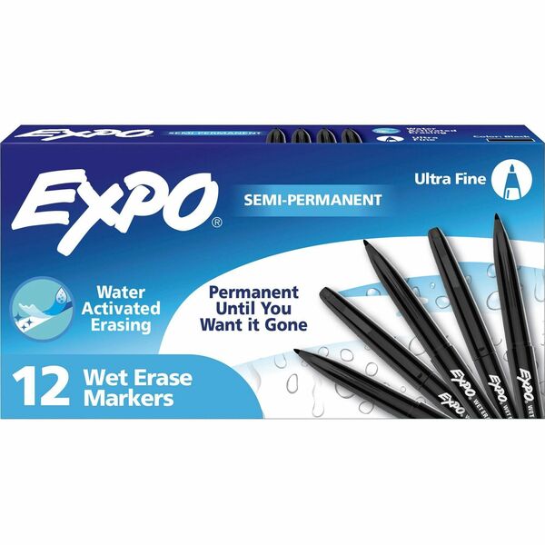 Expo Vis-A-Vis Wet-Erase Markers - Fade Resistant, Non-toxic, Bubble Resistant Ink - 12 / Box
