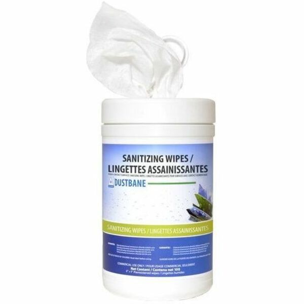Dustbane Sanitizing Wipes - For Food, Surface, Hard Surface, Sanitary, Floor - Ready-To-Use - Wipe - 7 to 9 pH - Mild Scent - 10" (254 mm) Length x 6" (152.40 mm) Width - Solvent-free, Phosphate-free, Lint-free, Rinse-free, Dilutable - Colorless - 100 / P