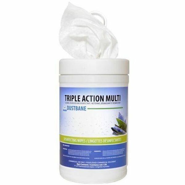 Dustbane Triple Action Multi Cleaner, Degreaser & Disinfectant - For Sanitary, Hard Surface, Surface, Floor, Commercial - Ready-To-Use - Wipe - 10.5 to 11.5 pH - Citrus Scent - 8" (203.20 mm) Length x 7" (177.80 mm) Width - Disinfectant, Solvent-free, Pho