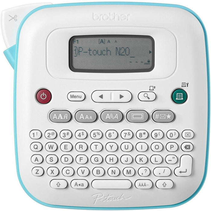 P-touch P-touch PT-N20 - Thermal Transfer - 0.47 in/s (12 mm/s) Mono - 3 Fonts - 3 Font Size - 7 Text Style - 180 dpi - Label - 0.47" (11.94 mm) - Battery - 6 Batteries Supported - AAA - White, Teal - Desktop, Handheld - QWERTY, Manual Cutter, Auto Number