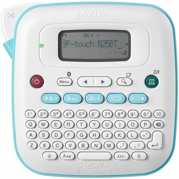 P-touch P-touch PT-N25BT - Thermal Transfer - 0.47 in/s (12 mm/s) Mono - 3 Fonts - 3 Font Size - 7 Text Style - 180 dpi - Label - 0.47" (11.94 mm) - Battery - 6 Batteries Supported - AAA - White, Teal - Handheld, Desktop - Handheld - QWERTY, Manual Cutter