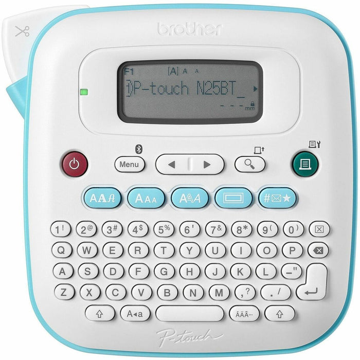 P-touch P-touch PT-N25BT - Thermal Transfer - 0.47 in/s (12 mm/s) Mono - 3 Fonts - 3 Font Size - 7 Text Style - 180 dpi - Label - 0.47" (11.94 mm) - Battery - 6 Batteries Supported - AAA - White, Teal - Desktop, Handheld - QWERTY, Manual Cutter, Auto Numb