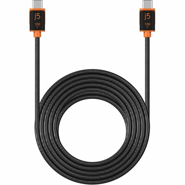 j5create USB-C 100W Sync & Charge Cable - 9.8 ft (3 m) USB-C Data Transfer Cable for Tablet, Smartphone, Notebook, Desktop Computer, Charger, USB Device - First End: 1 x USB Type C - Male - Second End: 1 x USB Type C - Male - 480 Mbit/s - Shielding - Blac