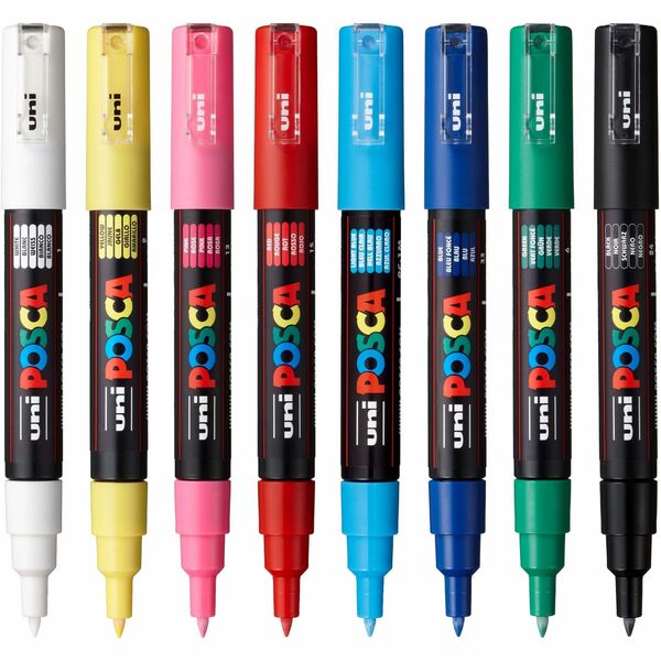 uniball™ Posca, Paint Markers - 0.7 mm (0.03") Extra Fine Marker Point - Erasable - Washable - Assorted Ink - Water Based - 8 Pack