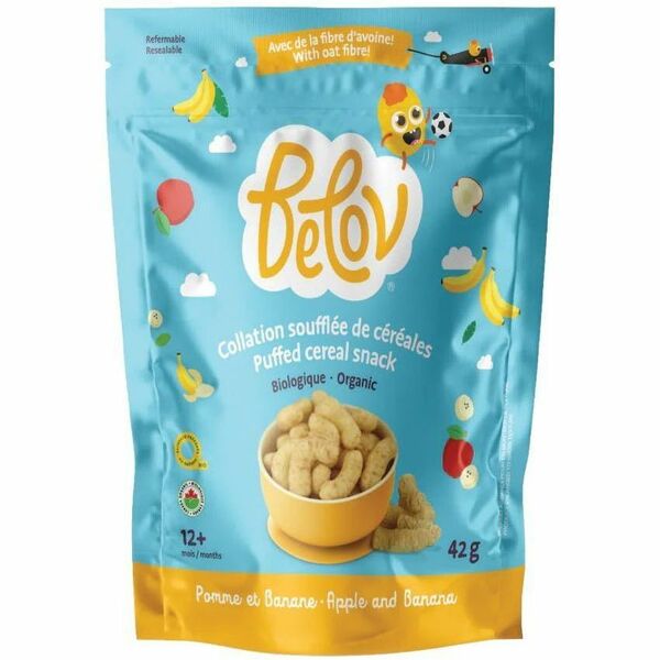 Belov Puffed Cereal Snack -Organic Apple and Banana - No Artificial Flavor, Dairy-free, Resealable Pouch - Apple, Banana - 1.48 oz (42 g) - 6 / Box