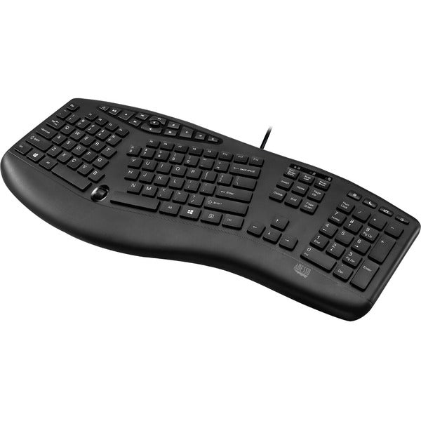 Adesso AKB-160UB TruForm Ergonomic Desktop Keyboard - Cable Connectivity - USB Interface - 17 Hot Key(s) - Home, Back, Forward, Search, Email, Sleep, Wake-up, Power, Media Player, Calculator, Play/Pause, ... Hot Key(s) - French - Scroll Wheel - PC - Membr