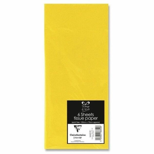 Clairalfa Art/Craft Tissue Paper - Gift-wrapping, Decoration, Packing - 20" (508 mm) x 30" (762 mm) - 0.20" (5.08 mm) Height x 4.41" (112.01 mm) Width x 10.24" (260.10 mm) Length - 18 g/m&#178; Grammage - Yellow - Silk - 6 Pack