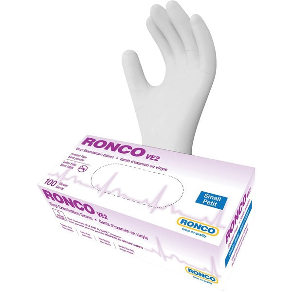RONCO VE2 Vinyl Examination Glove (4 mil) - 4 mil (0.10 mm) Thickness - Small Size - For Right/Left Hand - Vinyl - Clear - Latex-free, Flexible, Comfortable, Durable - For Food, General Purpose, Healthcare Working - 100 / Box