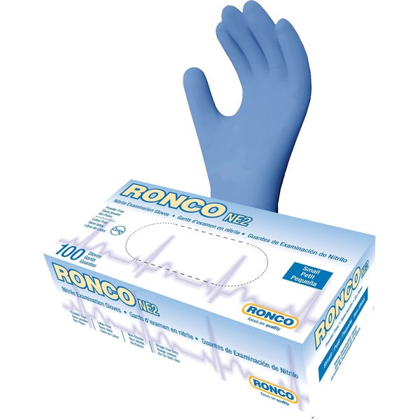 RONCO NE2 Nitrile Examination Glove (4 mil) - 4 mil (0.10 mm) Thickness - Small Size - For Right/Left Hand - Nitrile - Blue - Flexible, Comfortable, Chemical Resistant, Solvent Resistant, Textured Grip, Fatigue-free, Latex-free - For Medical, Healthcare W