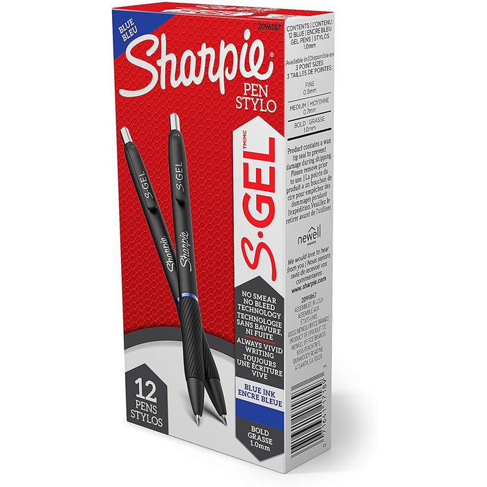 Sharpie S-Gel Pens - Retractable - Blue Ink - Gel-based - 1 / Dozen
