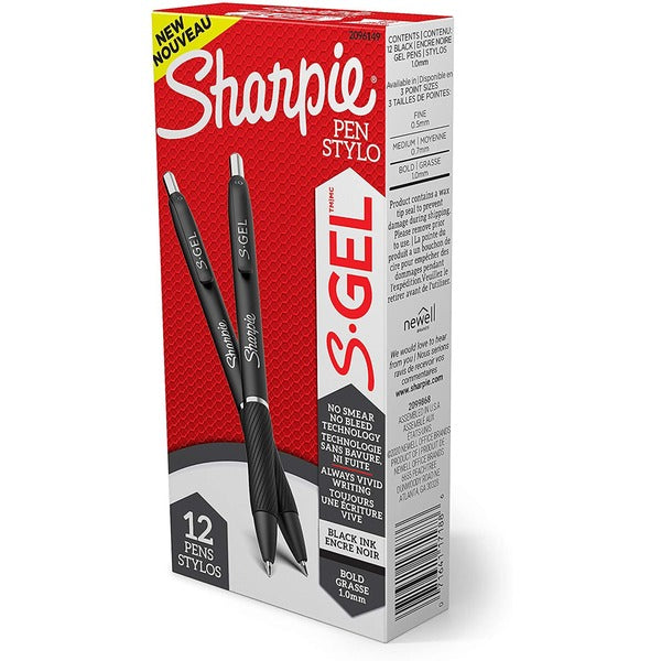 Sharpie S-Gel Pens - 0.7 mm (0.03") Pen Point - Retractable - Black Ink - Gel-based - 1 / Dozen