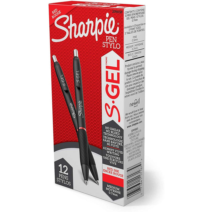 Sharpie S-Gel Pens - Retractable - Red Ink - Gel-based - 1 / Dozen