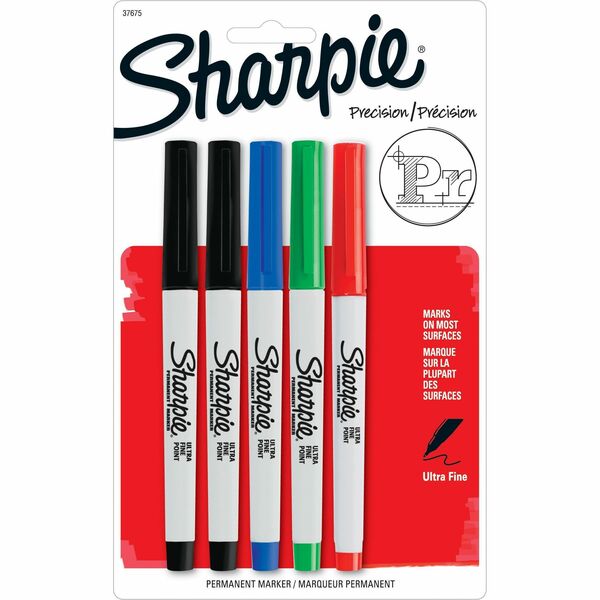 Sharpie Precision Permanent Markers - Ultra Fine Marker Point - Assorted Ink - 5 / Pack
