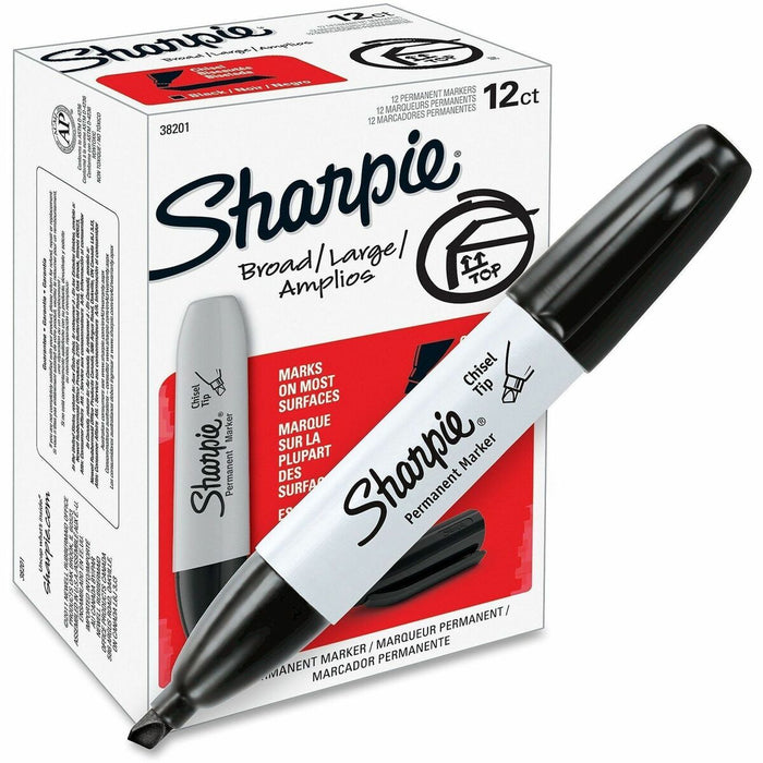 Sharpie Large Barrel Permanent Markers - Black Ink - Alcohol Based - 12 / Box