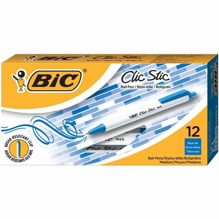 BIC Clic Stic Fashion Retractable Ball Point Pen, Blue, 12 Pack - Retractable - Blue Ink - 1 / Dozen