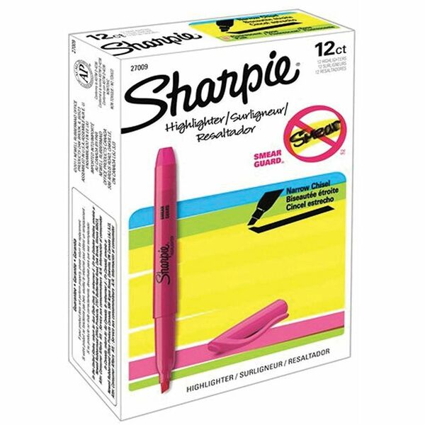 Sharpie Highlighter - Pocket - Chisel Marker Point - Fluorescent Pink Ink - 1 / Dozen