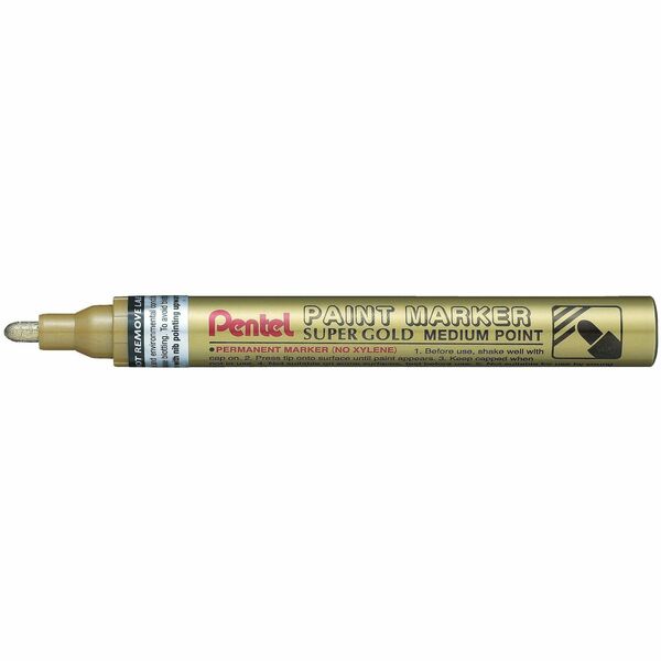 Pentel Medium Point Bullet Tip - Gold Ink - Medium Bullet Marker Point - Gold Ink - Oil Based, Pigment-based - Metal Barrel - 1 Each