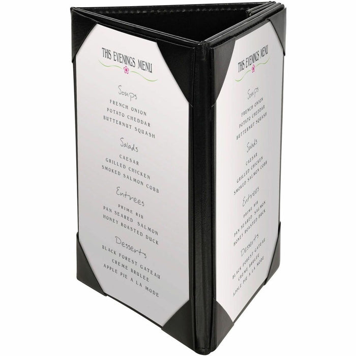 Deflecto Three-Panel Table Tent - Support 4" (101.60 mm) x 6" (152.40 mm) Media - Leatherette, Leather - Black - Magnetic, Foldable - 1 Each