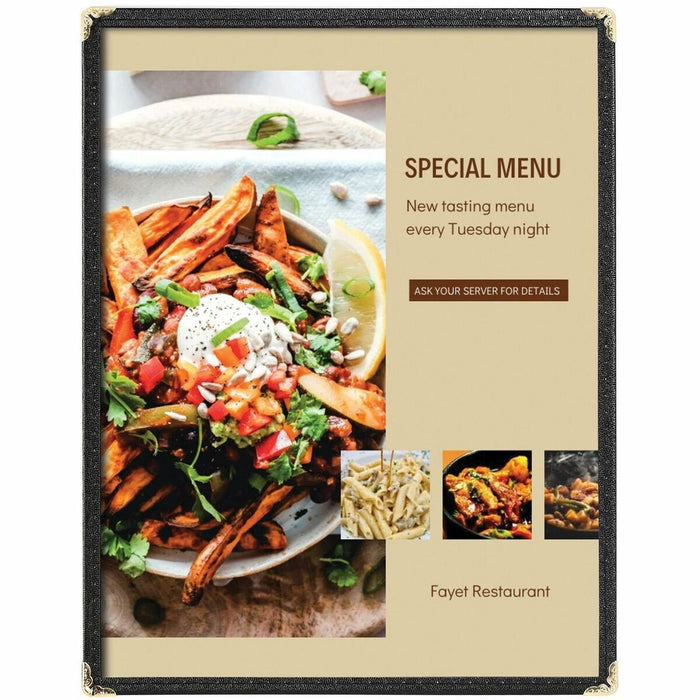 Deflecto Double-Sided Menu Cover - Support 11" (279.40 mm) x 8.50" (215.90 mm) Media - Leatherette, Leather, Plastic, Polyvinyl Chloride (PVC) - Clear - Double-sided, Top Loading, Tear Resistant, Stain Resistant - 1 Each