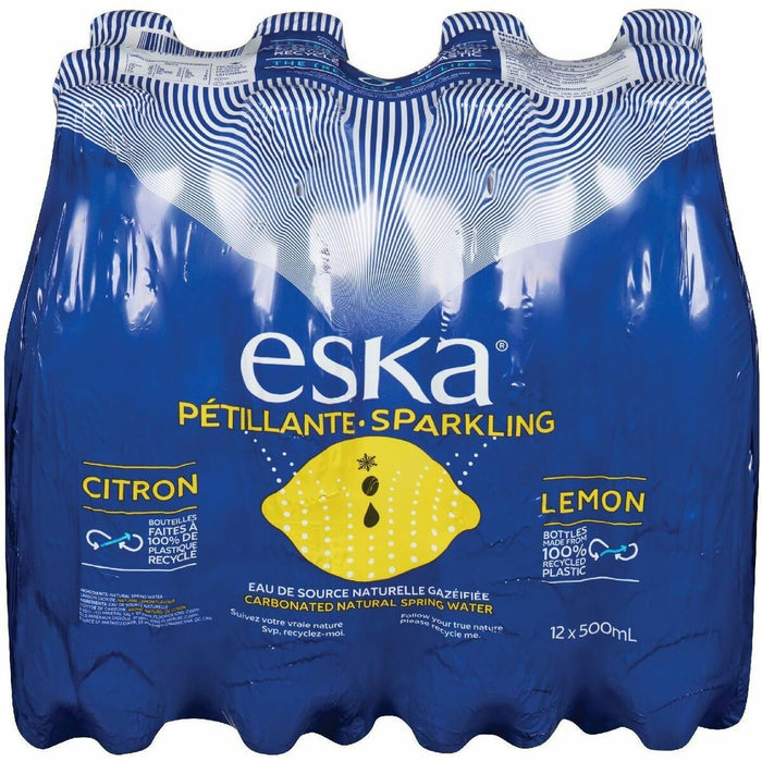 ESKA Sparkling Spring Water with Natural Lemon Flavour, 12/Pack - 500 mL - Natural Lemon - 12 / Pack