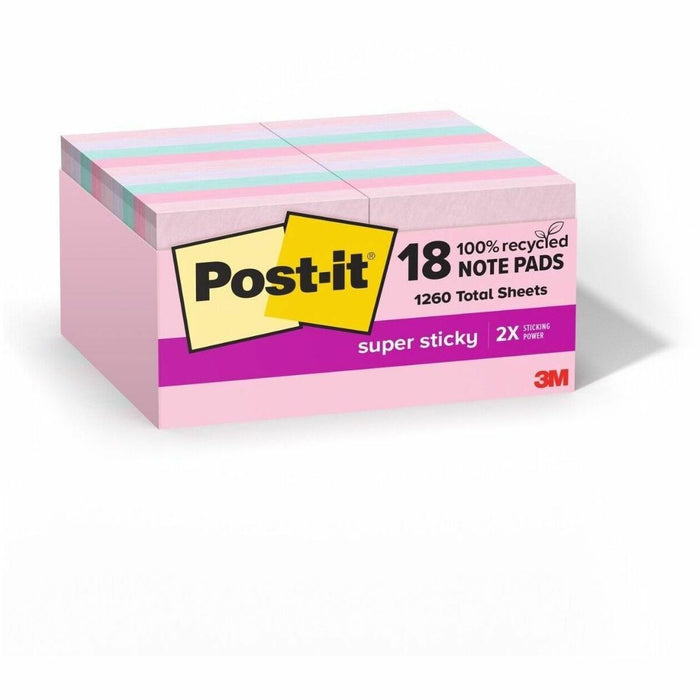 Post-it&reg; Wanderlust Pastels Note Pad - 70 Sheets per Pad - 18 /Pad - 18 / Pack