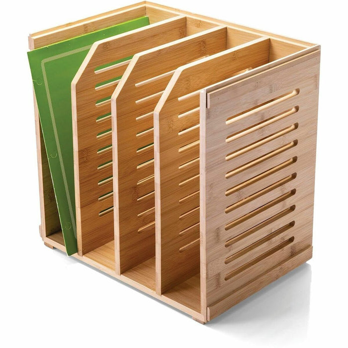 Officemate Desktop File Organizer - 4 Compartment(s) - Horizontal/Vertical - 10" (254 mm) Height x 14" (355.60 mm) Width x 14.4" (365.76 mm) Depth - Stackable - Non-skid Base - Natural Wood Grain - Bamboo - 1 / Each