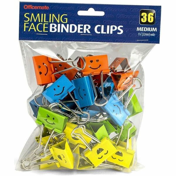 Officemate Binder Clip - Medium - 2.25" (57.15 mm) Length x 1.25" (31.75 mm) Width - 0.5" (12.70 mm) Size Capacity - for Paper, Document - Heat Resistant, Magnetic, Non-magnetic, Strong, Foldable Handle - Assorted, Red, Green, Blue, Yellow, Orange - Steel