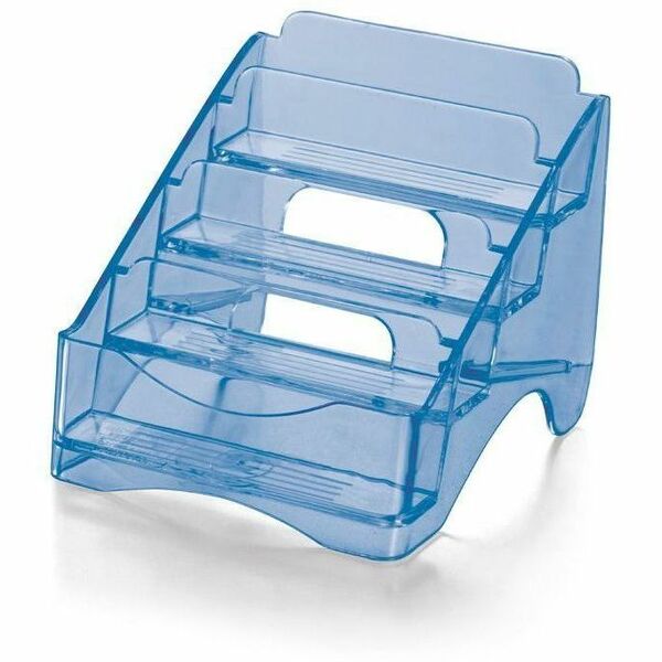 Officemate Business Card Holder - Holds 200 x Business Card - 3.75" (95.25 mm) Height x 4" (101.60 mm) Width x 4" (101.60 mm) Depth - Plastic - Translucent Blue - Sturdy, Compact - 1 Each