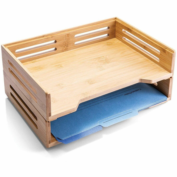 Officemate Desk Tray - 4.4" (111.76 mm) Height x 14" (355.60 mm) Width x 10.4" (264.16 mm) Depth - Stackable - Side-loading, Non-skid Base - Natural Wood Grain - Bamboo - 1 / Each
